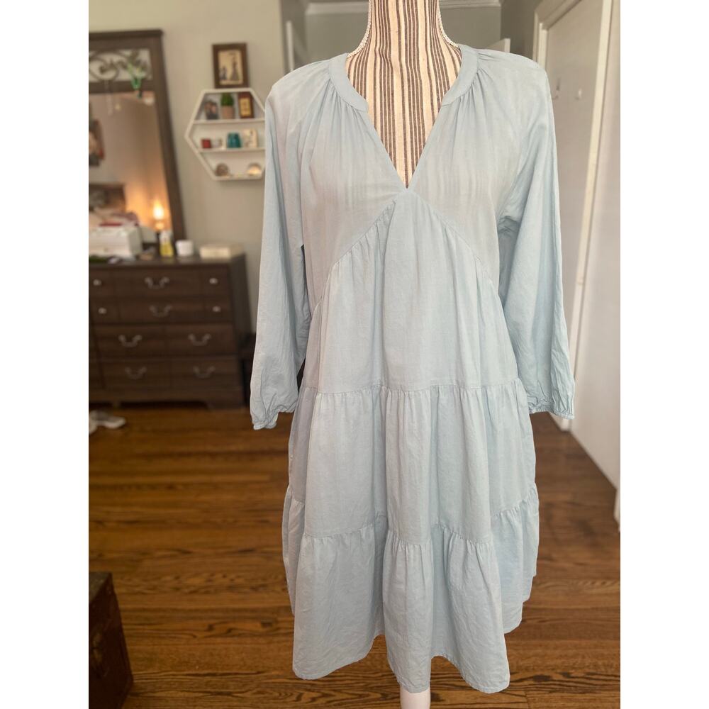 DKNY JEANS pale torquoise cotton tiered swing dress
